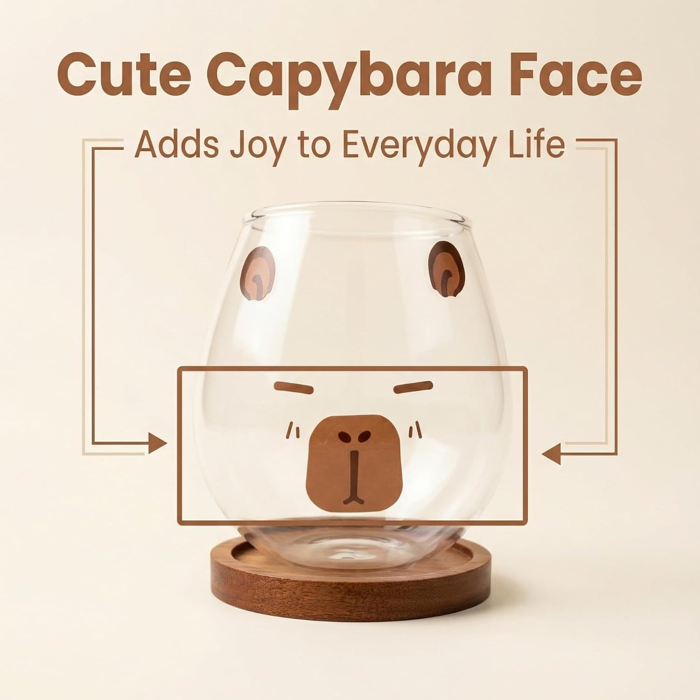 Vasos de cristal Capybara con tapa de madera para café, té y decoración