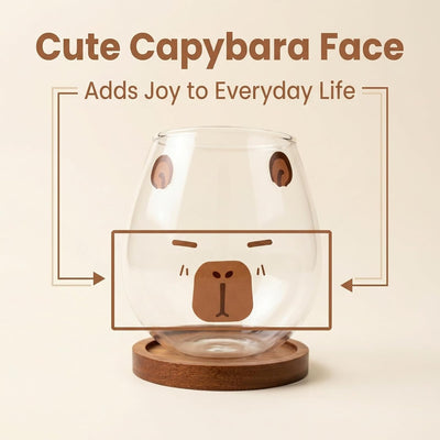 Vasos de cristal Capybara con tapa de madera para café, té y decoración