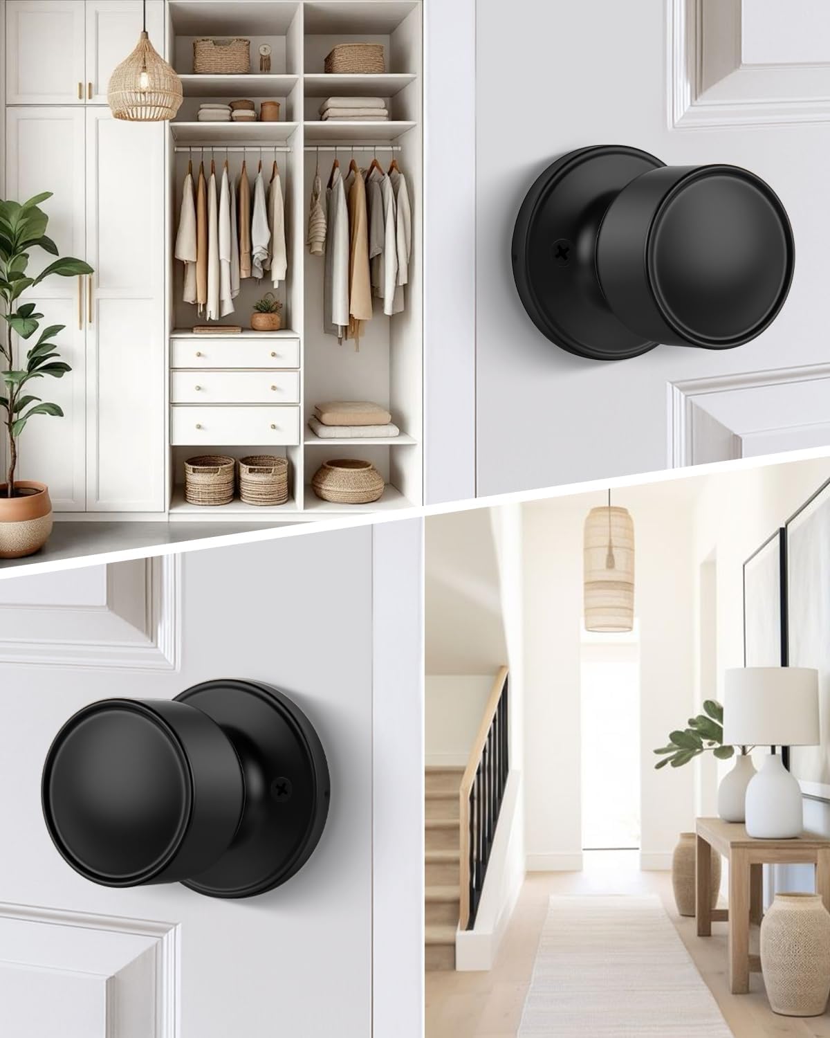 Pomo puerta redondo sin giro negro mate 1 paq 2 pzas