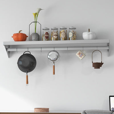 Estante pared cocina acero inox 12x48pulg con ganchos