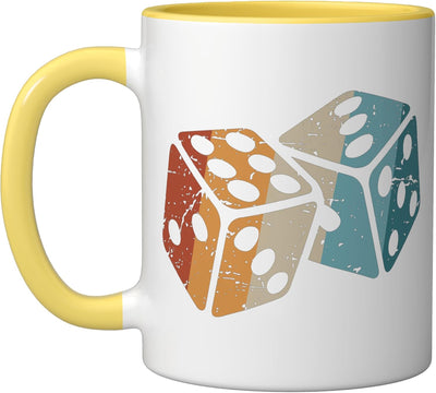 Taza cerámica retro de dados vintage amarillo/blanco