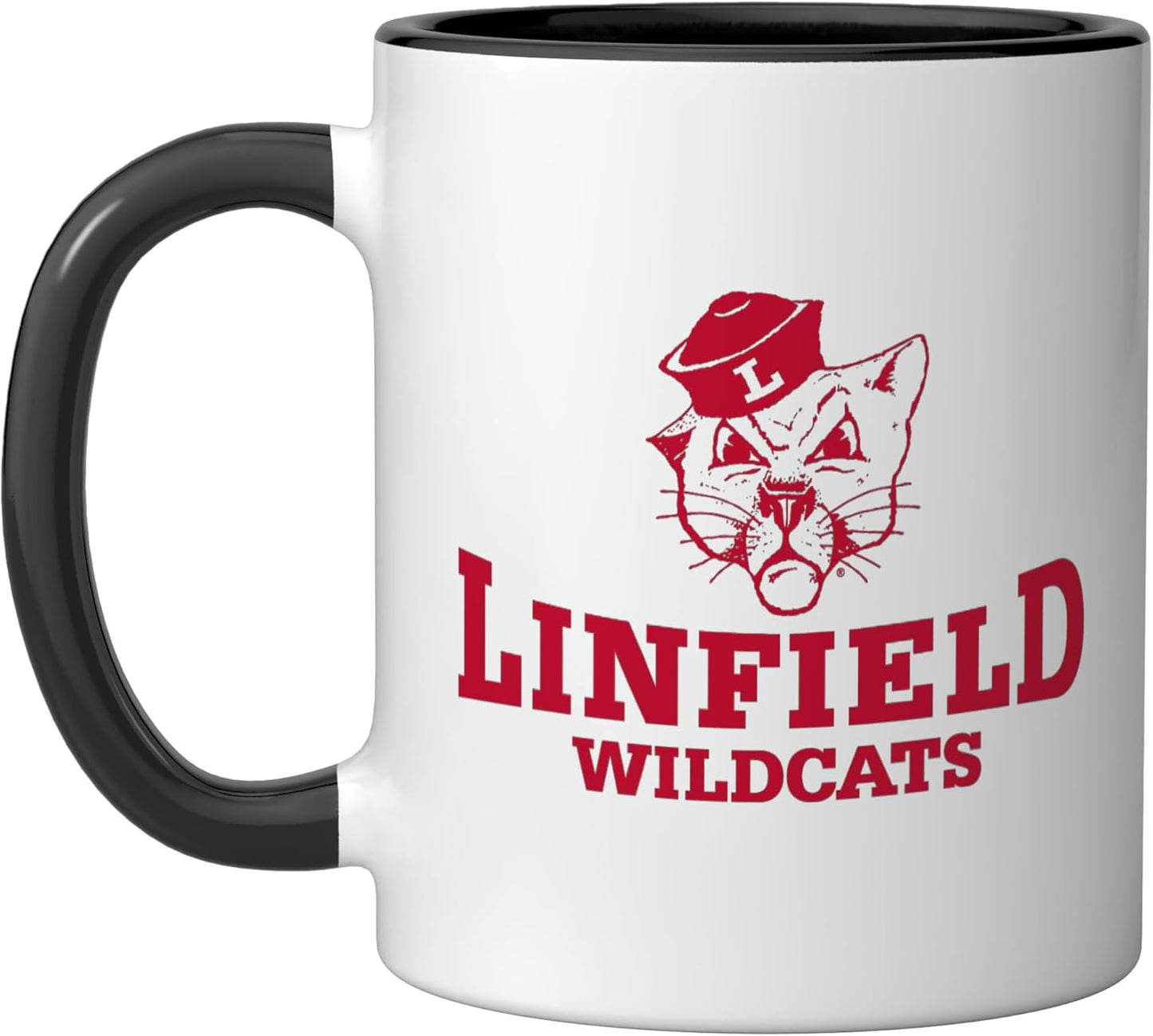 Taza cerámica Linfield University Wildcats Mack Mascot negra/blanca