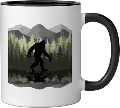 Taza cerámica Bigfoot bosque pino montaña negro/blanco