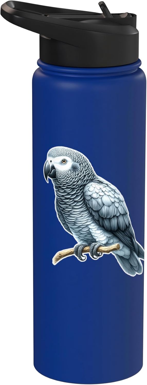 Botella de agua aislada acero inoxidable loro gris africano