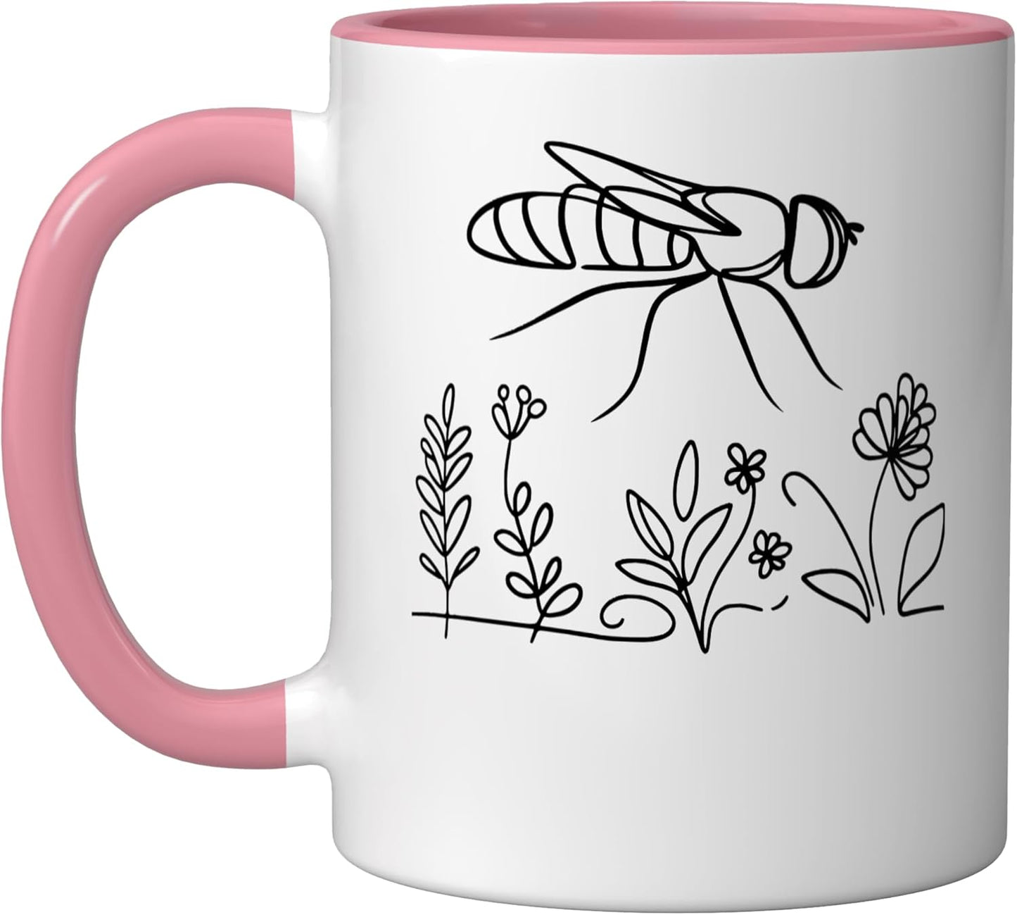 Taza Cerámica Insect Lover Hoverfly Line Art Rosa/Blanco