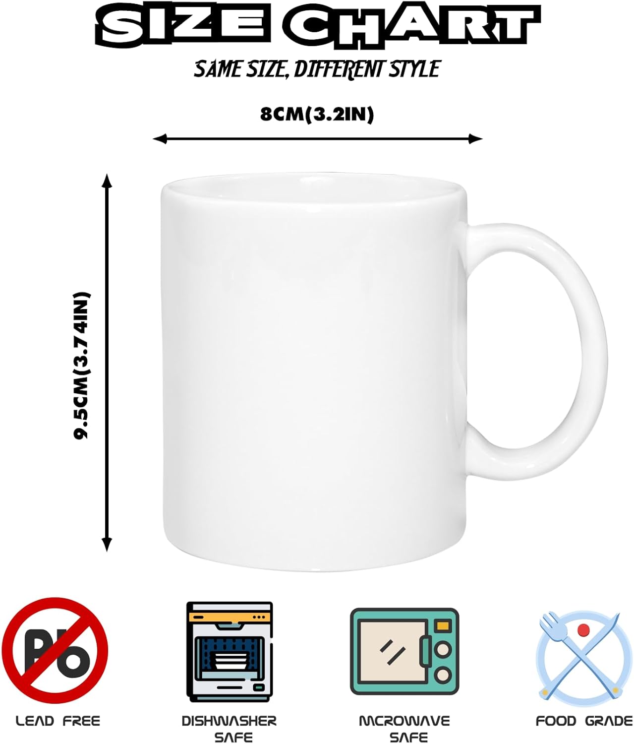 Set 36 Tazas Cerámica Blanca 11oz para Sublimación