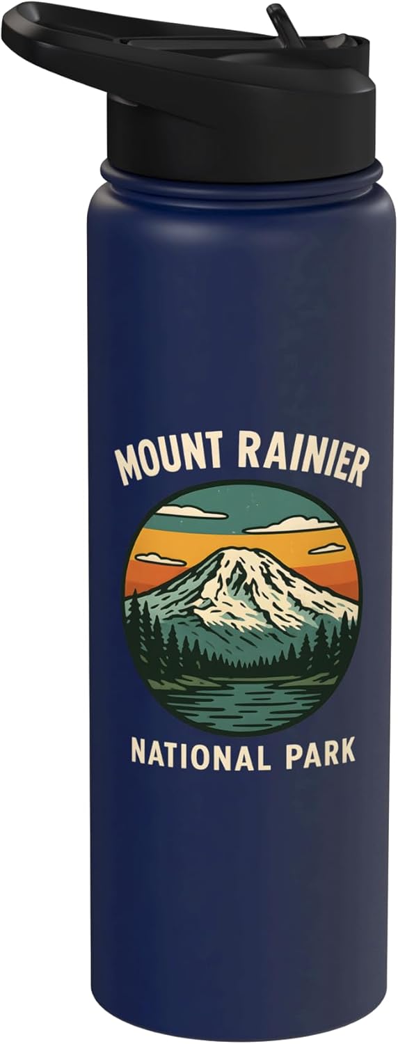 Botella de agua acero inoxidable aislada Parque Nacional Mount Rainier
