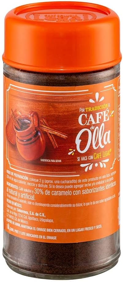 Café de olla instantáneo con canela y piloncillo en tarro de 3.53 oz