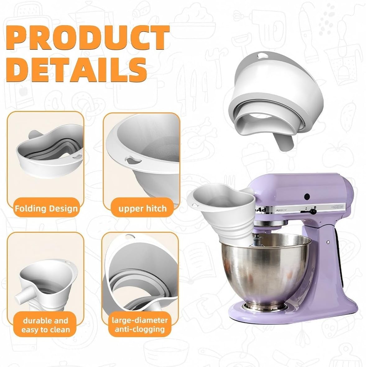 Embudo de harina de silicona para mezclador KitchenAid 5 cuartos de galón