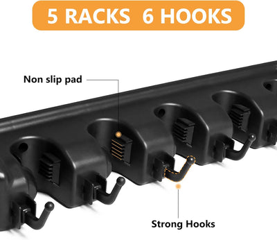 Soporte pared escoba 5 ranuras 6 ganchos garage hogar jardin