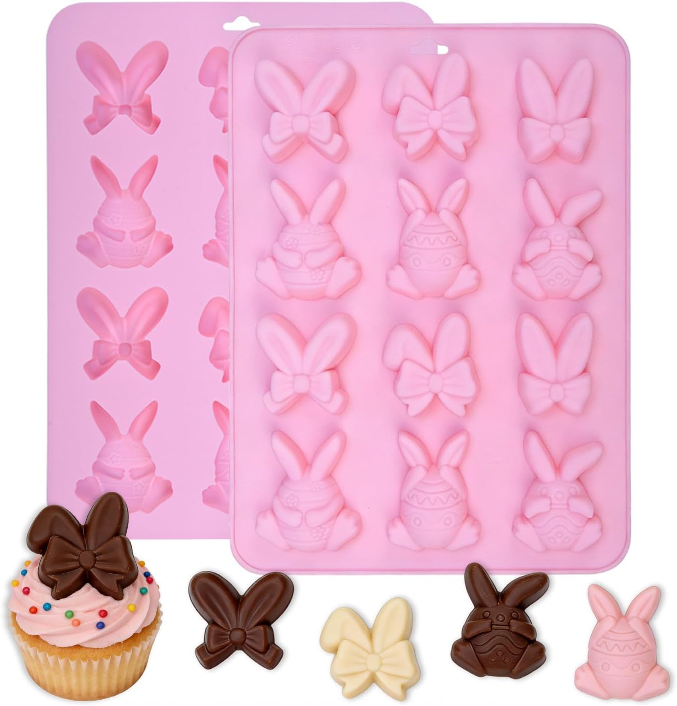 Molde de silicona de Pascua con diseños de conejo y huevo 12 cavidades