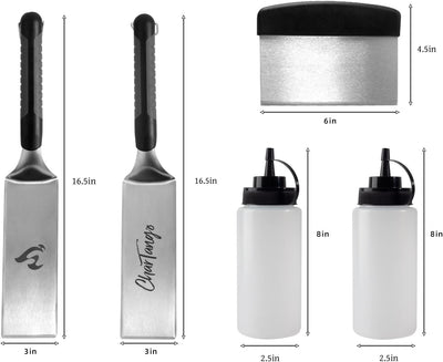 Set 5 Espátulas Acero Inox con Raspador y Botellas Aceite