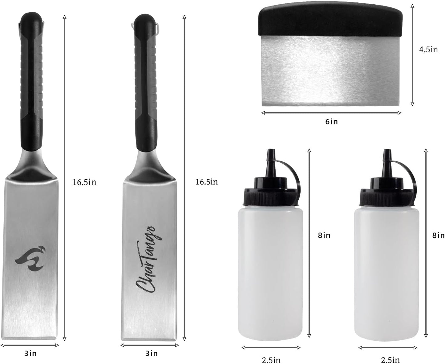 Set 5 Espátulas Acero Inox para Parrilla Regalo Papá