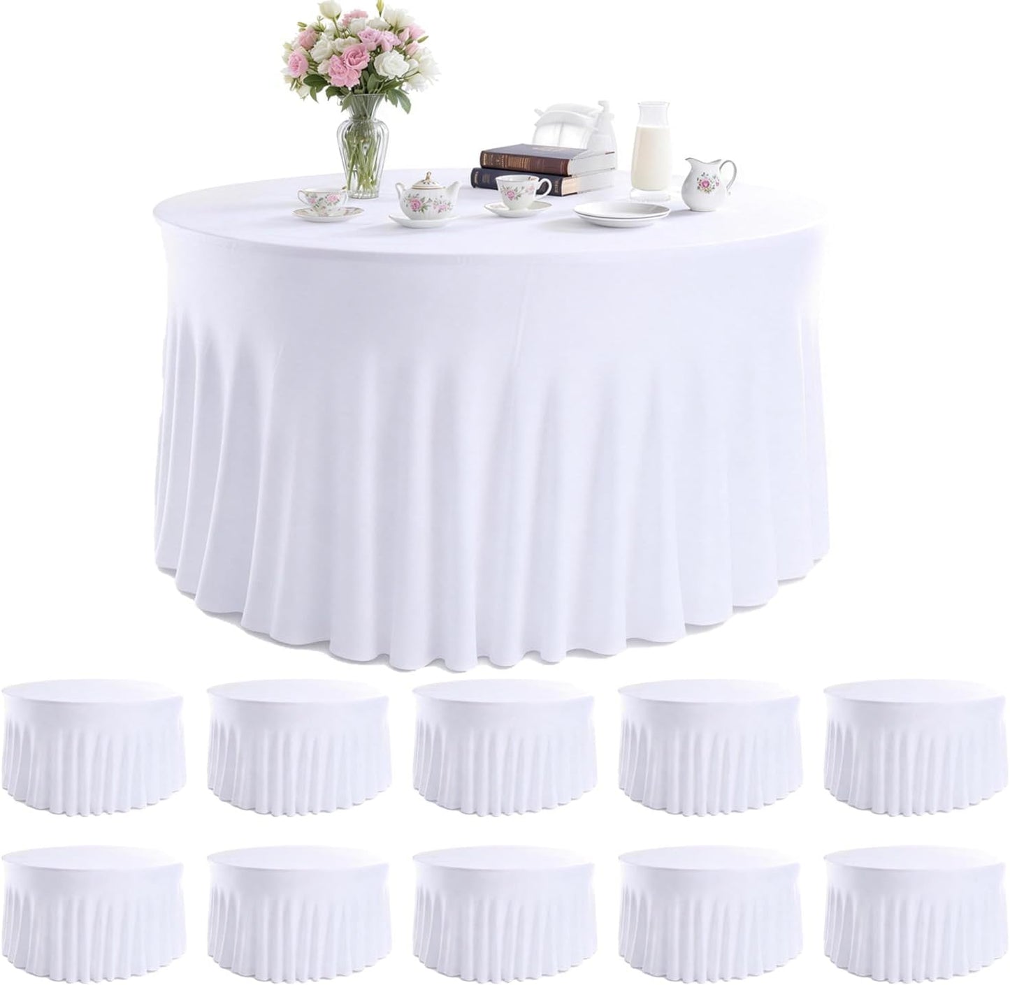 10 Manteles Elastano Blancos 60pulg Faldas Ajustables