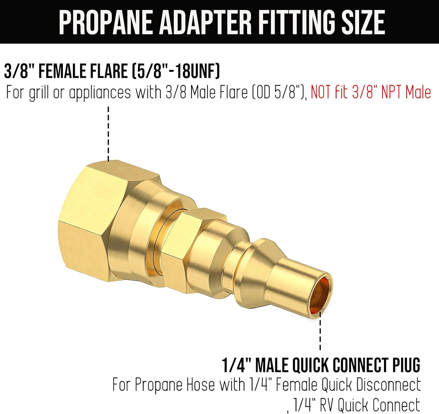 Adaptador 3/8'' hembra a 1/4'' para conexión de gas RV