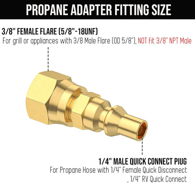 Adaptador 3/8'' hembra a 1/4'' para conexión de gas RV