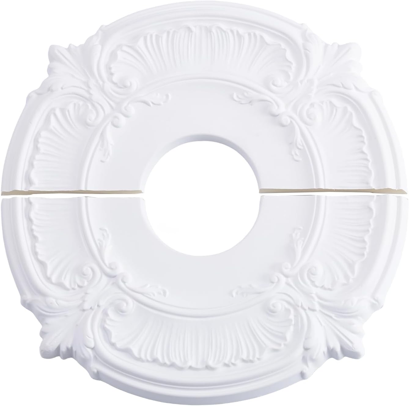 Medallón techo dividido ventilador 12pulg placa poliuretano blanco