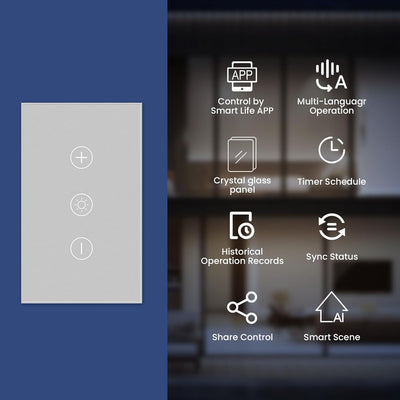 Interruptor atenuación inteligente con panel vidrio templado