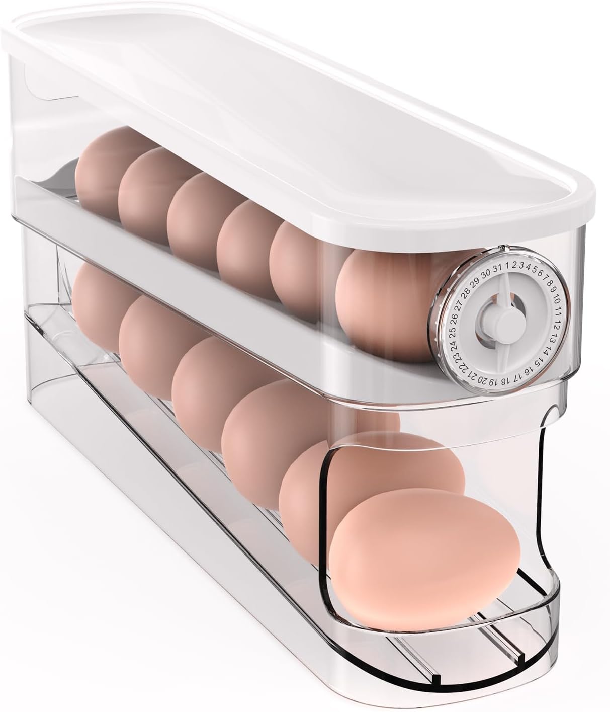 Soporte para huevos con rueda automática, dispensador y organizador para refrigerador