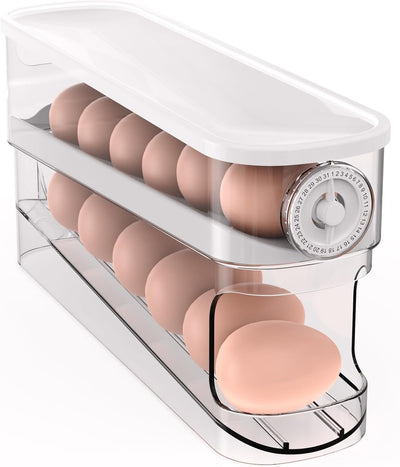 Soporte para huevos con rueda automática, dispensador y organizador para refrigerador