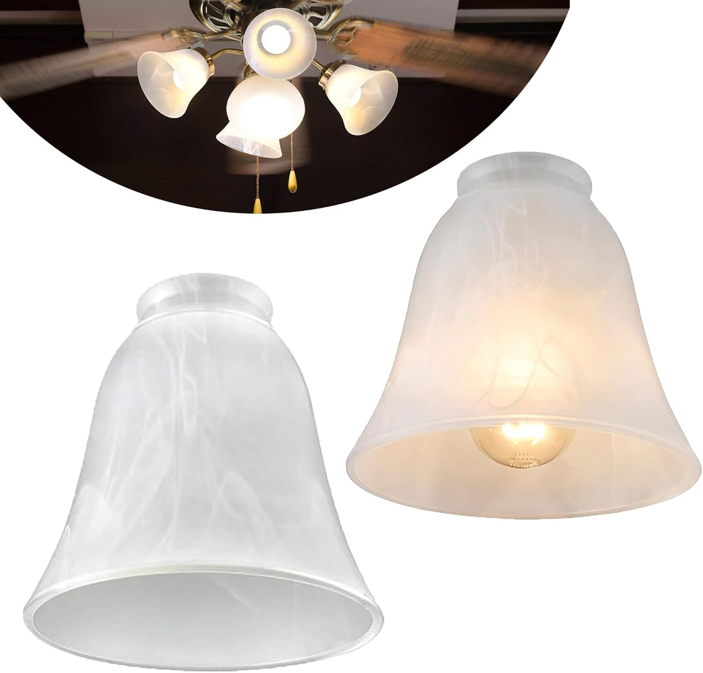 2 Cubiertas Luz Vidrio Ventilador Techo Estilo Transicional