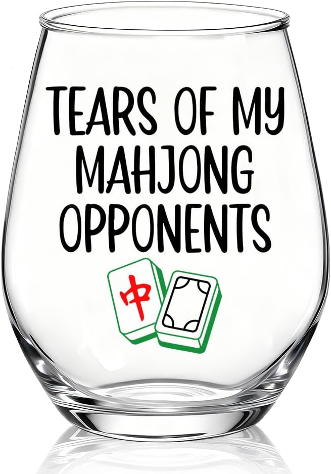Copa de vino sin tallo con impresión de azulejos de Mahjong