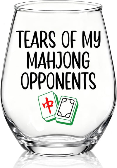 Copa de vino sin tallo con impresión de azulejos de Mahjong