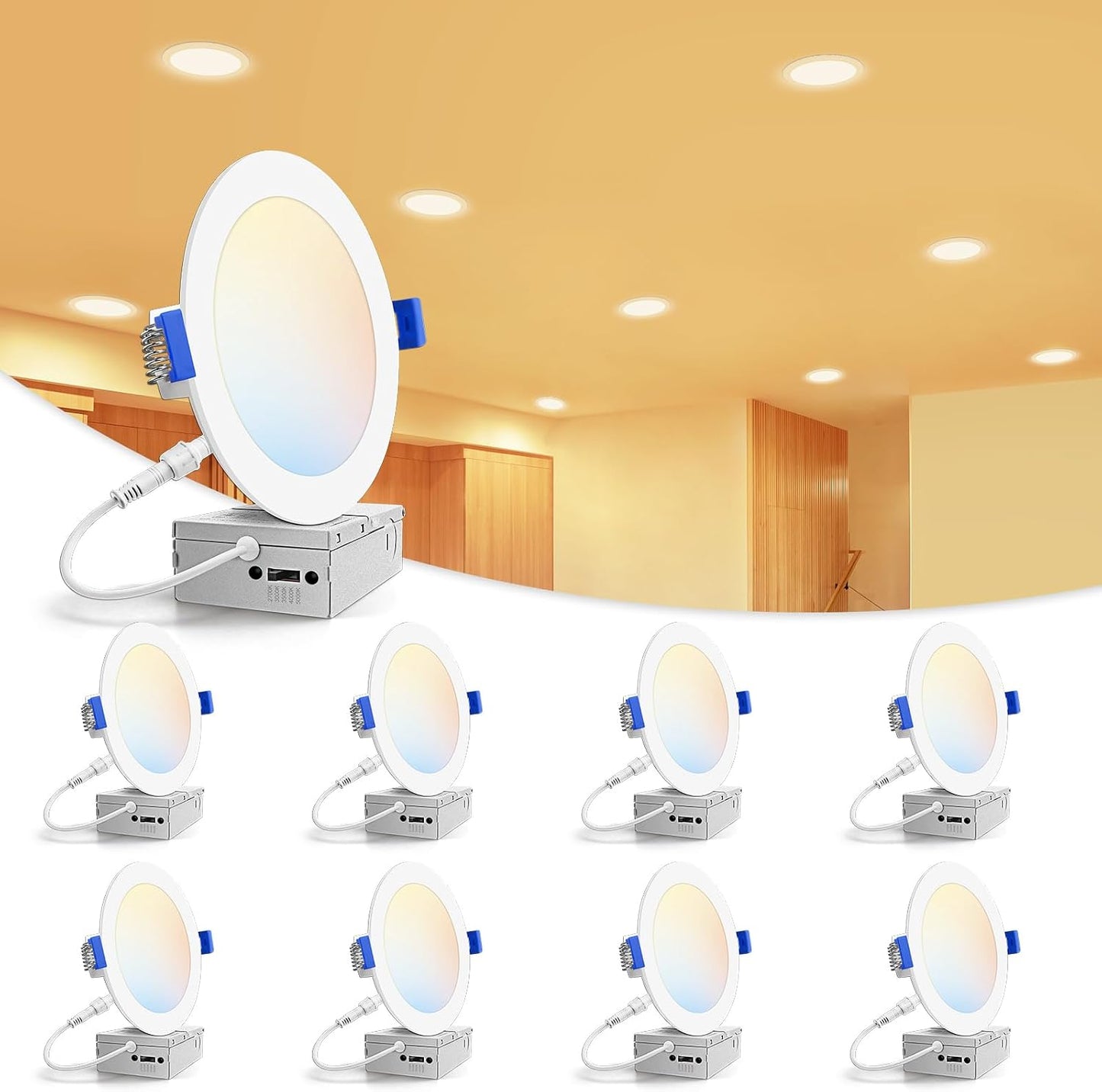 8 Luces LED Empotrables 6pulg 2700K-5000K Regulable ETL