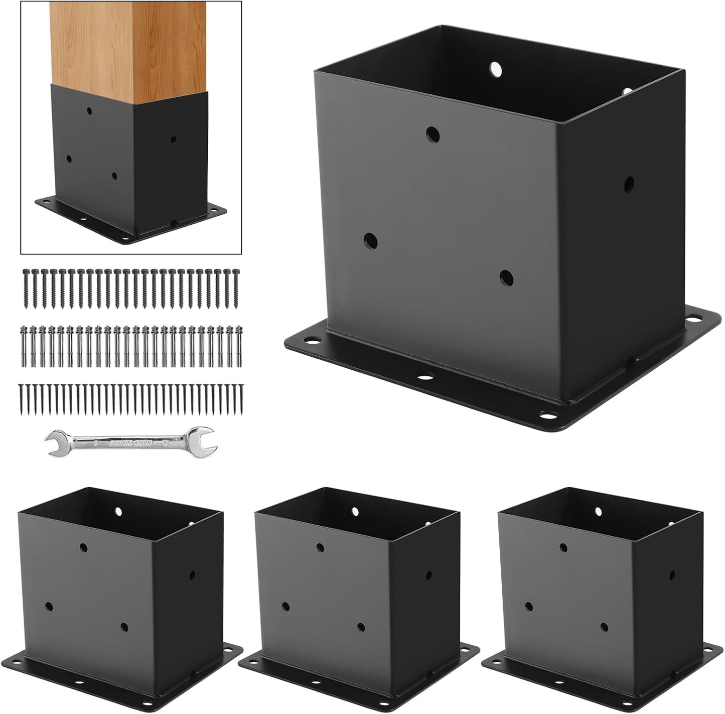 4 Soportes poste metal 4x6 con herrajes para vallas y pérgola