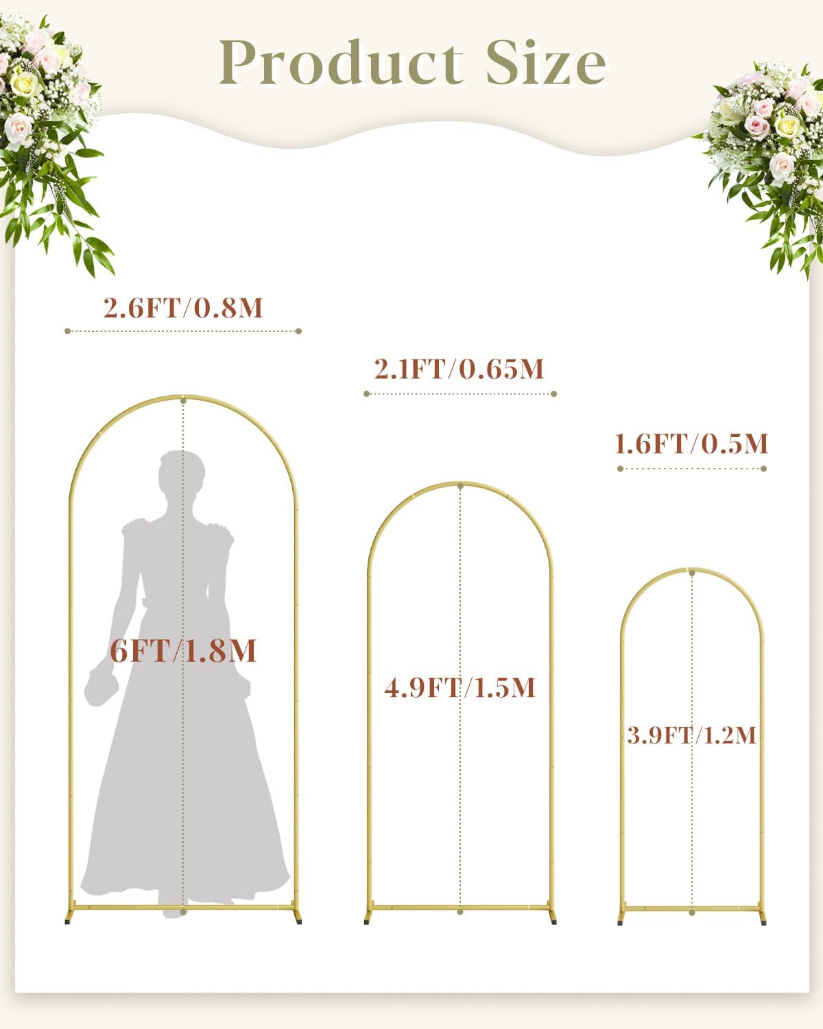 3 Arcos Boda Metal Dorado Soporte Globos 6x5x4pies