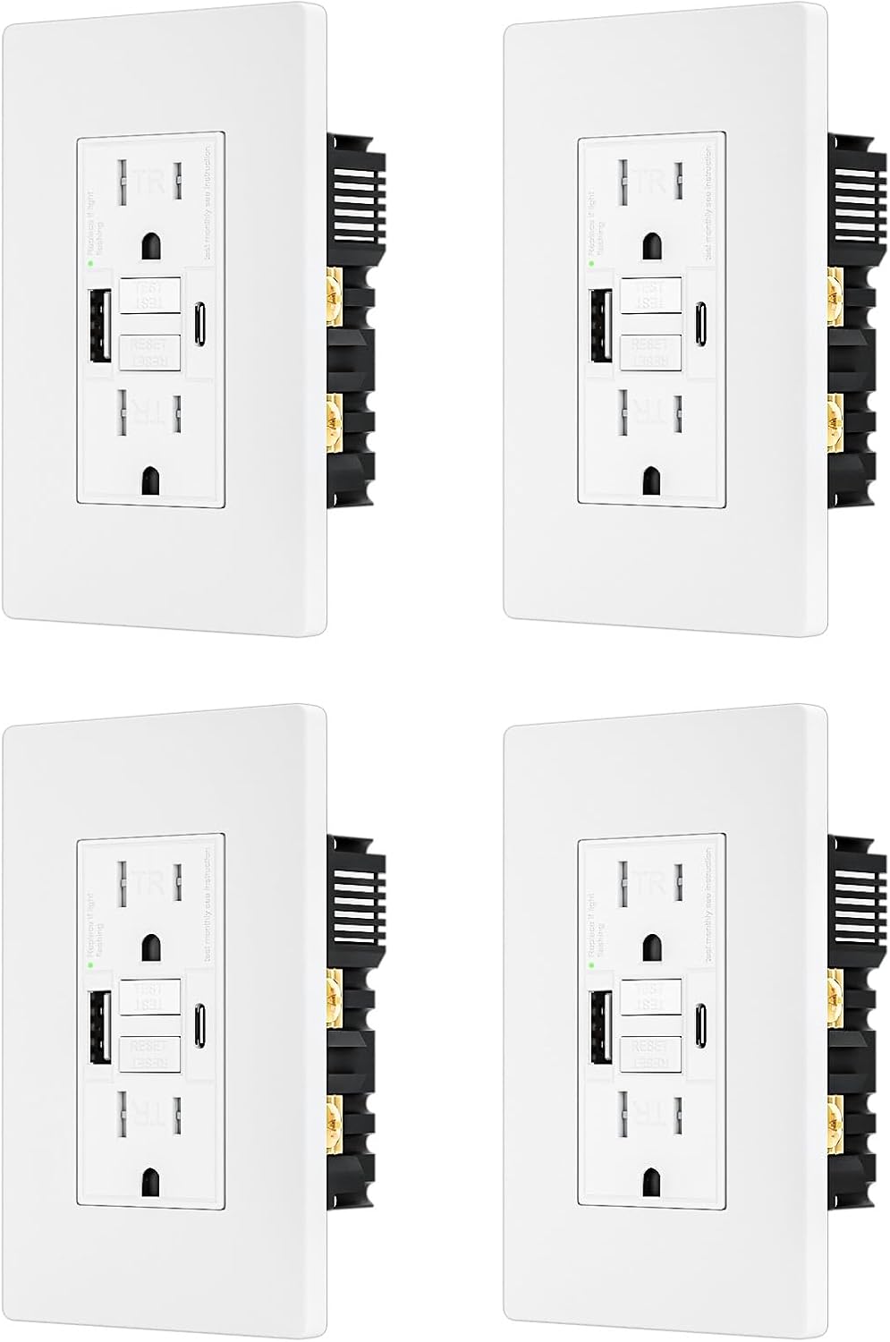 4 Tomacorrientes GFCI 15A con USB 4.8A LED