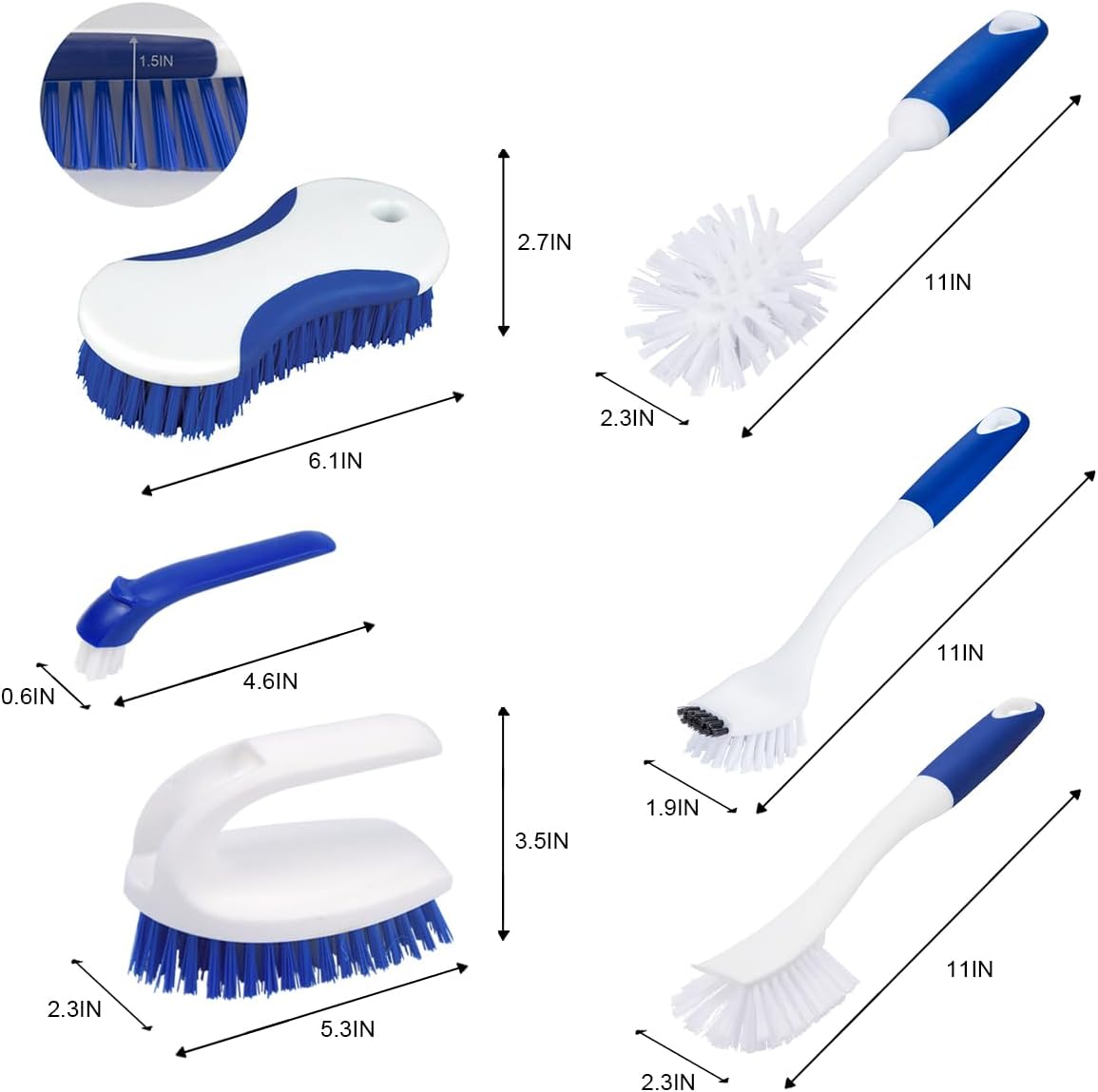 Juego cepillos cocina con mango ergonómico azul blanco