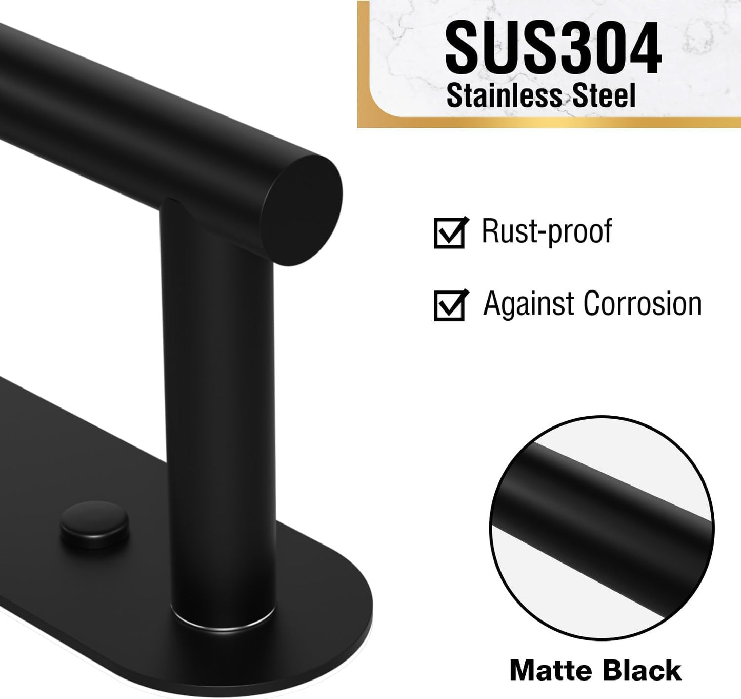 Portarrollos acero inox negro mate autoadhesivo