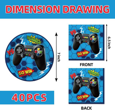 Set 40 Pzas Decoración Cumpleaños Videojuegos Platos Servilletas