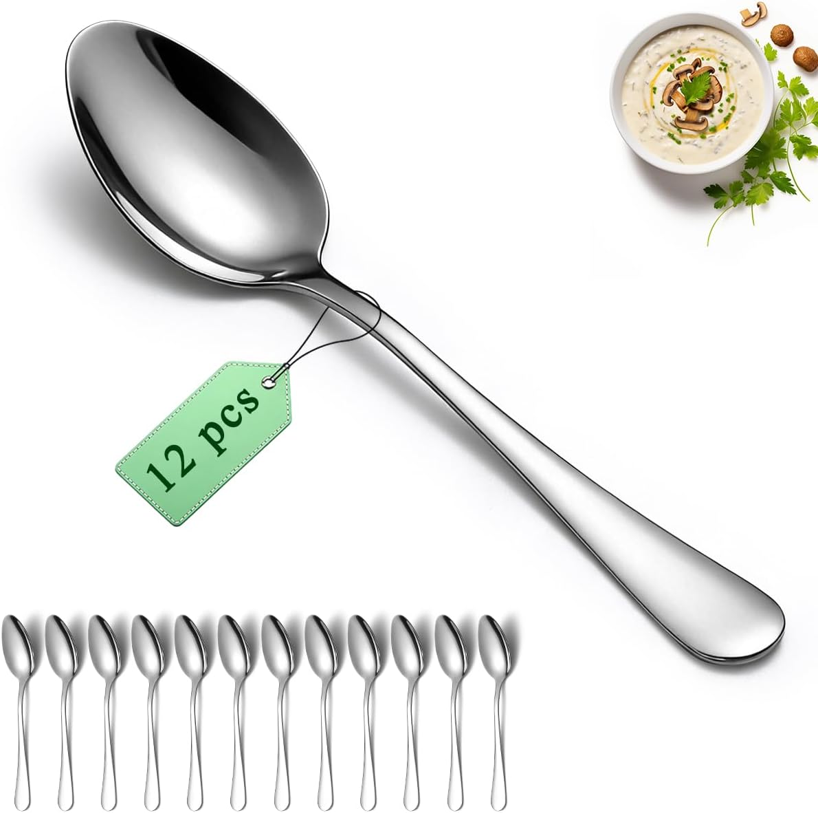 Set 12 cucharas sopa acero inox grado alimenticio hogar cocina