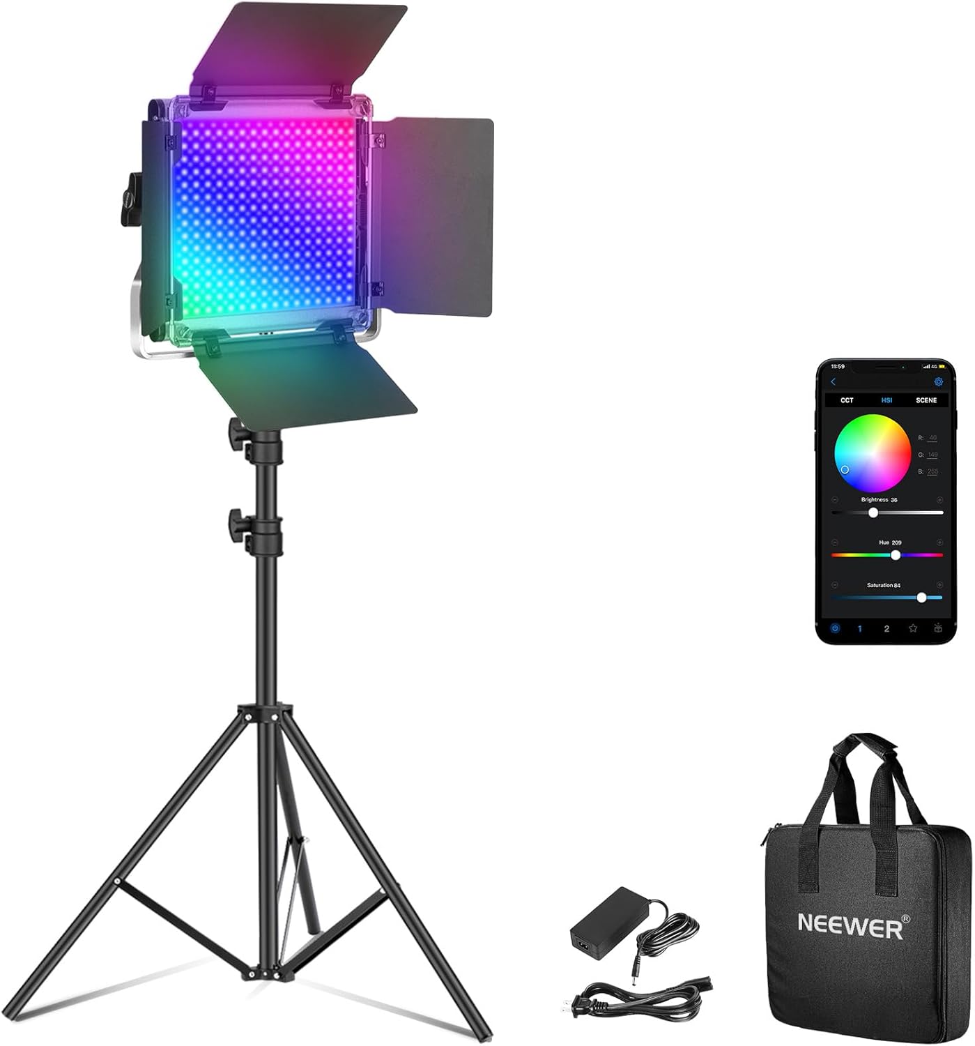 Luz LED RGB estudio 50W 7000Lx CRI97 con trípode y app