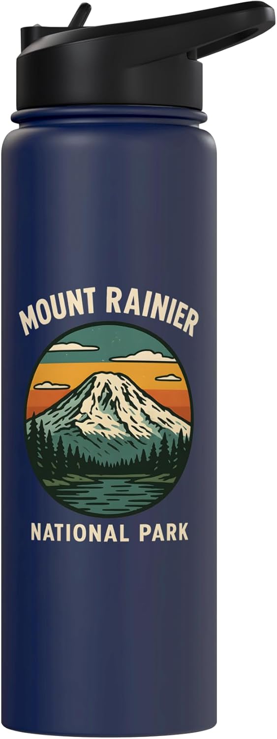 Botella de agua acero inoxidable aislada Parque Nacional Mount Rainier