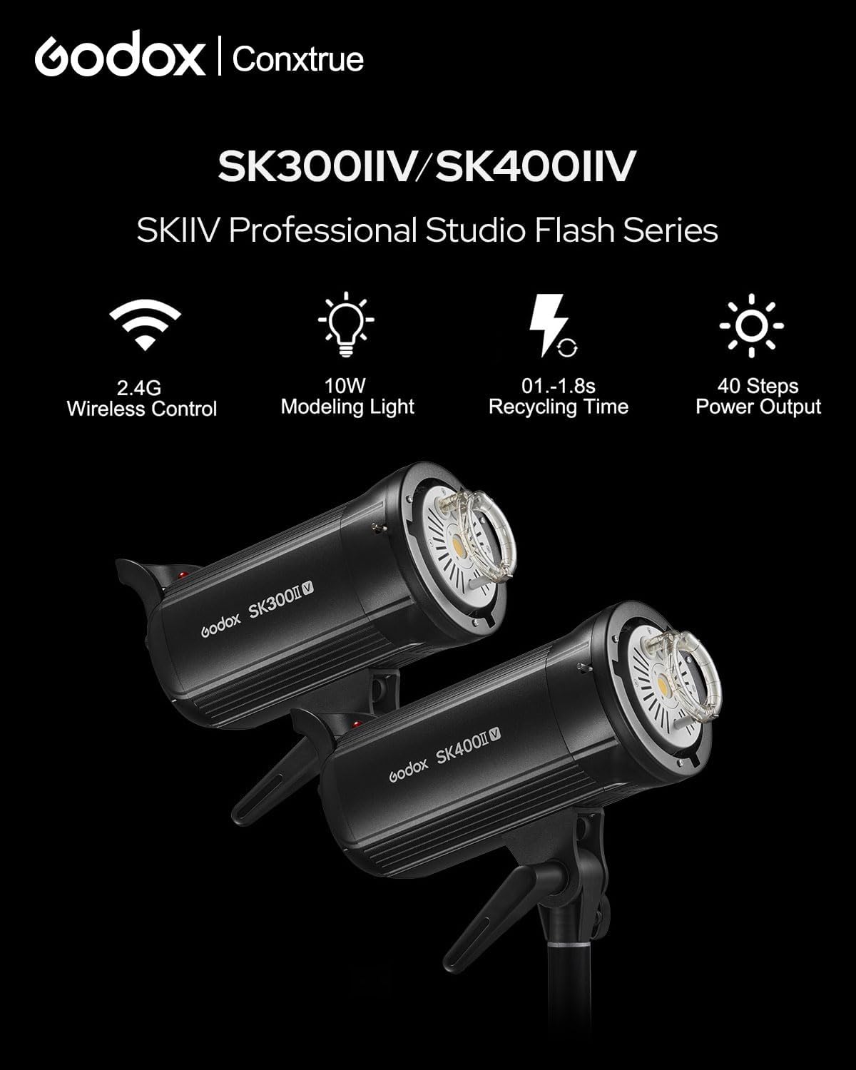Luz flash estroboscópica 300Ws para estudio con reflector y LED