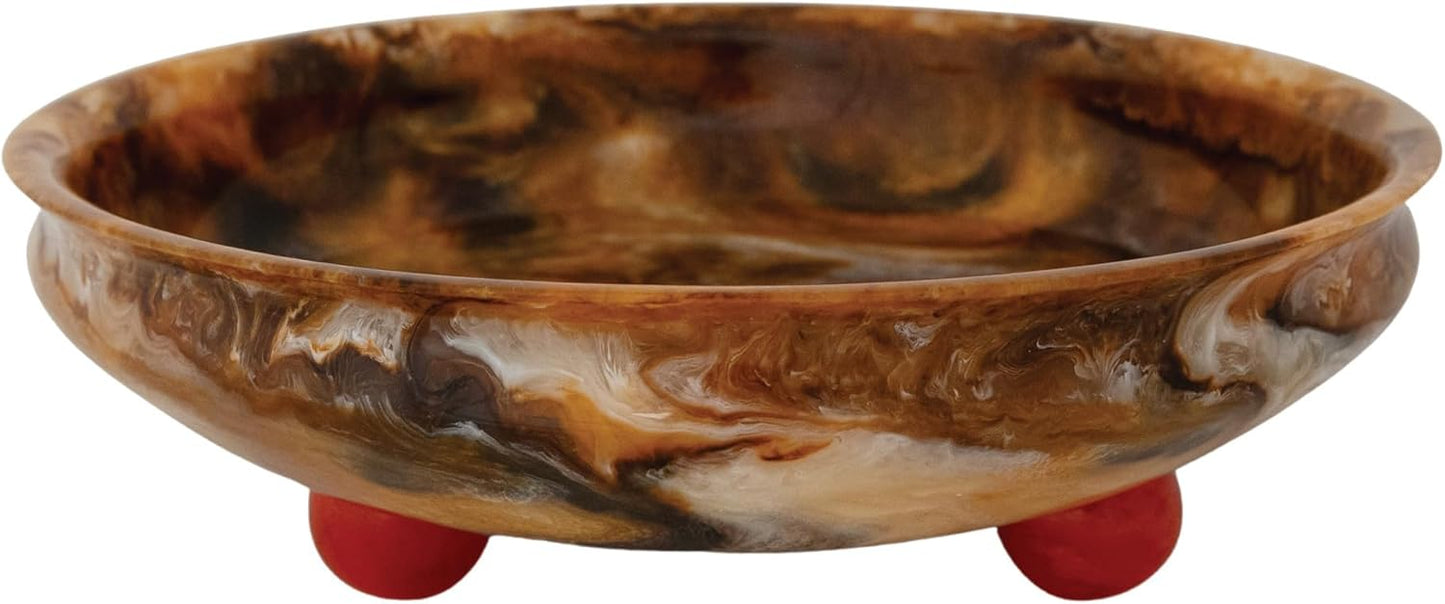 Cuenco decorativo resina mármol patas rojas marrón crema