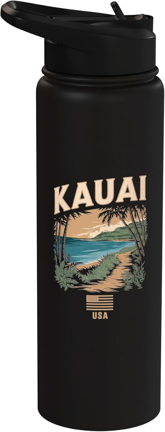 Botella de agua aislada vista palmeras Kauai Sunset acero inoxidable