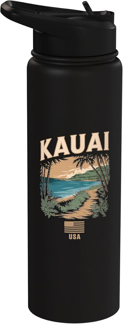 Botella de agua aislada vista palmeras Kauai Sunset acero inoxidable