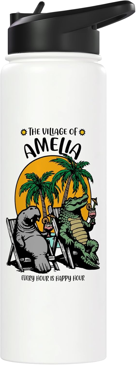Botella de agua acero inoxidable con diseño de aligatores de Amelia