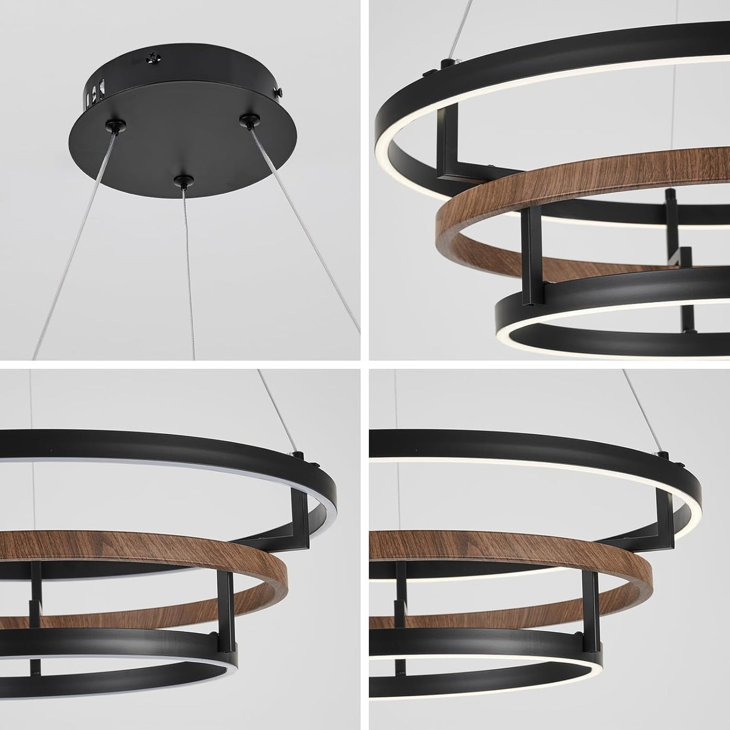 Lámpara LED anillo negro 24pulg comedor cocina