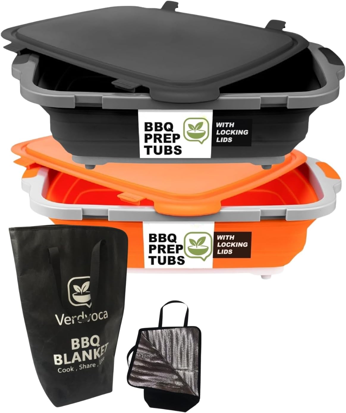 2 Pzas Recipiente BBQ 16L con Tapas y Manta BBQ 21pulg Negro