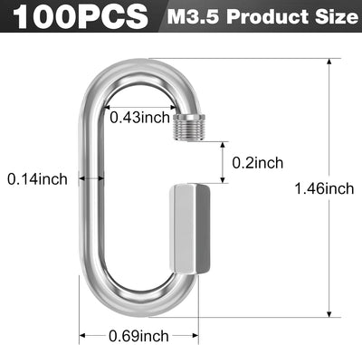 Paquete 100 conectores cadena 1.46pulg ganchos 1/8pulg 180lb