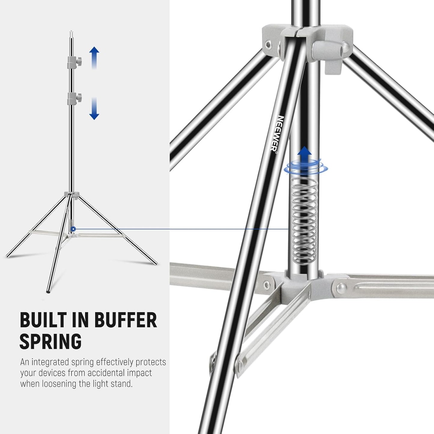 Soporte luz acero inox 190cm trípode plegable resistente
