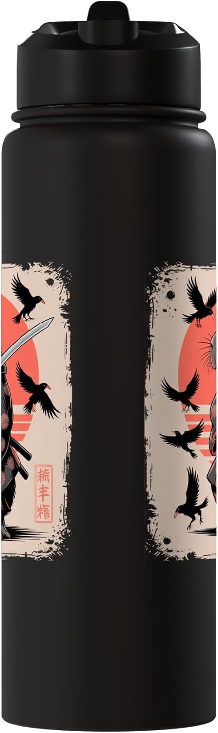 Botella de agua acero inoxidable kawaii estilo sumi-e japonesa
