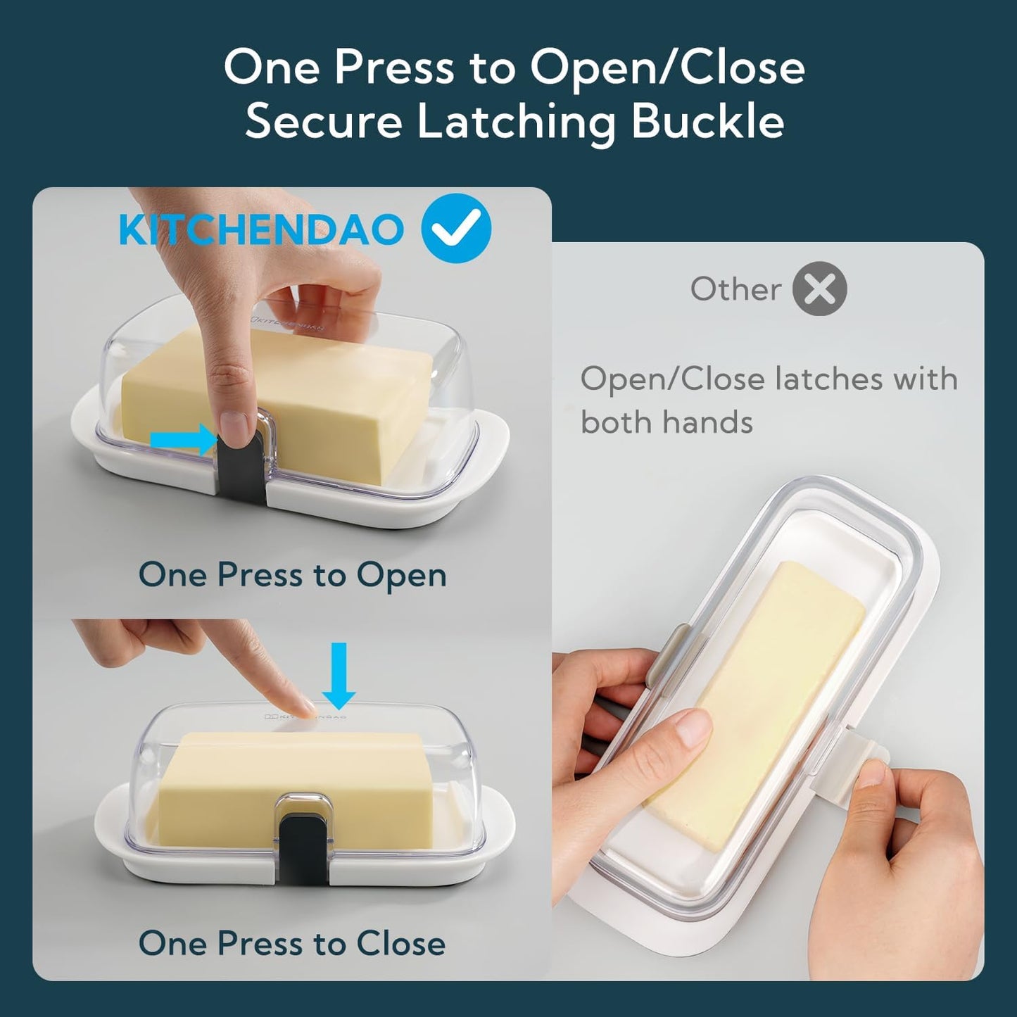 Mantequillera grande KitchenDao con tapa hermética y prensa para abrir/cerrar
