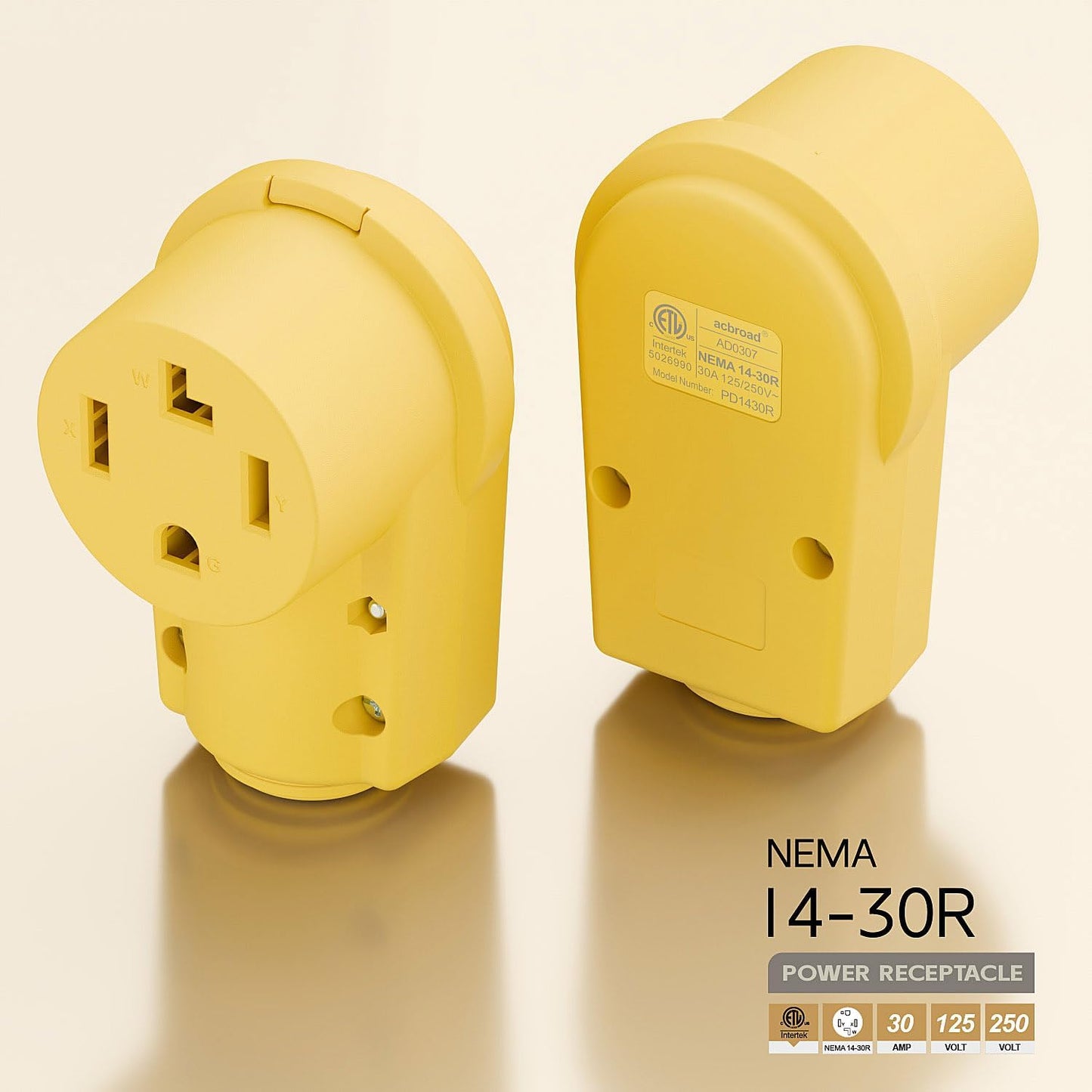 Enchufe NEMA 14-30R 30A 125/250V Receptáculo Secadora Amarillo