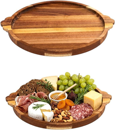 Tabla de madera de acacia con asas, bandeja decorativa para queso, fiesta, otomana y mesa de café
